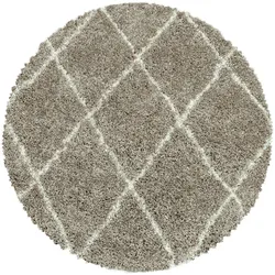 Teppich Hochflor Shaggy Geometrisch Polypropylen Wohnzimmer Beige Rund 200x200 | Kadima Design