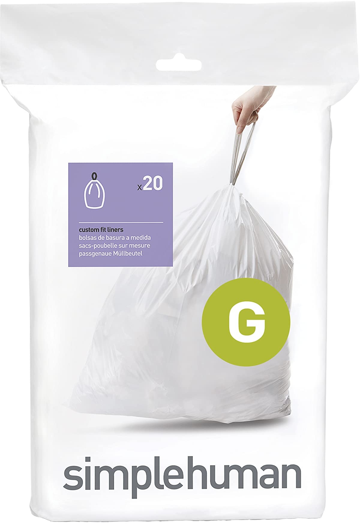 simplehuman CW0166 Code G passgenaue Müllbeutel, 30 Liter, Packung mit 20, weißer Kunststoff