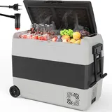 Kompressor Kühlbox, 56,5 Liter Kompressor Gefrierbox Mit Led-licht & Rollen, Max/eco Modus, Bis -20°C, Kühlbox Auto Dc 12/24v, Kühltasche Elektrisch Ac 100-240v, Mobil Kühlschrank Für Camping