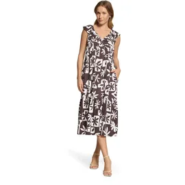 Cartoon Druckkleid Midi Braun/Weiß 40