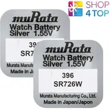 Murata 2 MURATA 396 SR726W Batterien SILVER 1.55V Uhr Akku Haltbar Bis 2025 1BL Neu