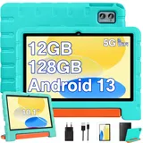 ZIOVO Kinder Tablet 10 Zoll Android mit 12GB RAM+128GB ROM(TF 1TB), 5G WiFi, BT 5.0, Octa-Core 2.0 GHz, 5+8 MP, Kindersicherung, 6000 mAh, Elterliche Kontrolle Tablets mit Eva Case - Grün
