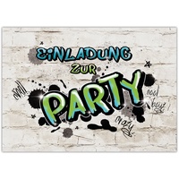 10 EINLADUNGEN zum Geburtstag PARTY GRAFFITI/Einladungskarten zur Party/Einladungskarten Kindergeburtstag