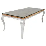 Esstisch VELENA – Rechteckig 200 cm – Teakholz, Glas und silberner Stahl – Barock-Chic-Stil