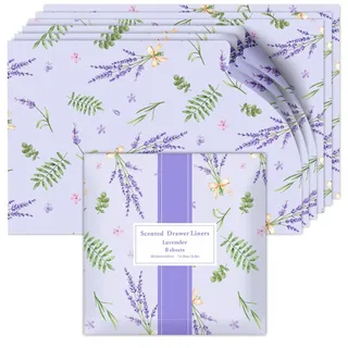 Scent-Hi Duftendes Schrankpapier Schubladeneinlagen, Schrankpapier Lavendel Duft für Schubladen, Regalen, Kleiderschrank, Kommode, 6 Blatt 36.5 * 50 cm