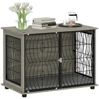 PawHut Hundekäfig für Zuhause, Hundehütte, Indoor Haustierkäfig mit Kissen Grau