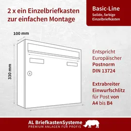 AL Briefkastensysteme Basic 2er Briefkasten Grau inkl. Zeitungsfach