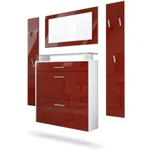 Vladon Malea Garderobe 180x180x23 cm Weiß matt/Bordeaux Hochglanz