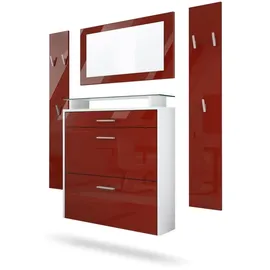 Vladon Malea Garderobe 180x180x23 cm Weiß matt/Bordeaux Hochglanz