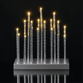 EMOS LED Kerzenständer mit 19 Kerzen, silbern Glanzeffekt, Batteriebetrieben 3X AA, Innenbereich IP20, 6/18h Timer-Funktion, 28, 5 x 25 cm, DCAW02, Silber