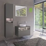 Keuco Stageline Hochschrank 40 x 180 x 36 cm, Lack Inox Seidenmatt, Glas Inox satiniert, 2-türig, mit Elektrik, rechts