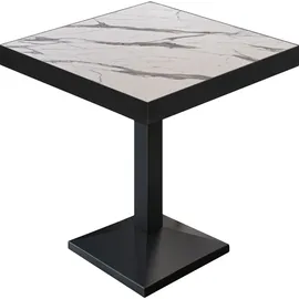 GGM Möbel BPA | Bistro Tisch | Quadratisch | Schwarzer Rand | 80 x 80 x 81 cm | Weiß Marmor / Schwarz