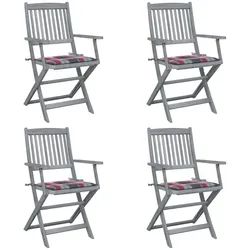 vidaXL 4x Akazienholz Massiv Gartenstuhl Klappbar mit Kissen Armlehnen Essstuhl Klappstuhl Stuhl Stühle Gartenstühle Holzstuhl Holzstühle
