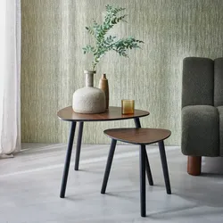 2er Set Couchtische im skandinavischen Stil, aus MDF mit nussbaumfarbenem Holzdekor - Lena
