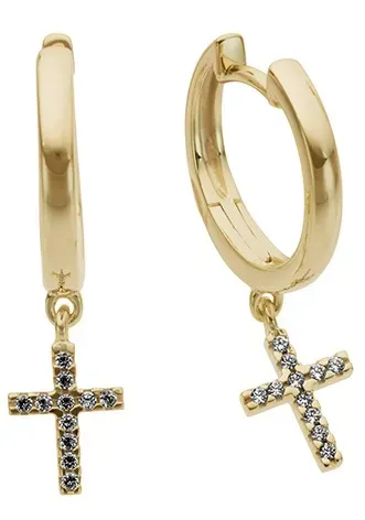 Paar Creolen »Schmuck Geschenk Gold 333 Kreuz«, mit Brillant - Krappenfassung, 68547437-0 gelbgoldfarben 0,08 ct   P2 = erkennbare Einschlüsse