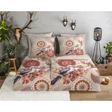 HIP Flanell, Bettwäsche, Luigio sand, 135x200 cm + 80x80 cm - beige;rot