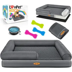 LovPet® Orthopädisches Hundebett Hundekissen Hundekorb Relax, Inkl. Napf + 3X Kauknochen, Hundesofa für Kleine, Mittelgroße & Große Hunde, Bezug abnehmbar und waschbar
