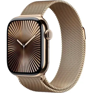 GPS + Cellular 42 mm Titangehäuse gold, Milanaise Armband gold
