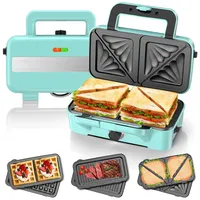 Sandwichmaker 3 IN 1, 1200W & 5-Gang-Temperaturregelung Waffeleisen, Cool-Touch-Griff, Sandwichtoaster, Kontaktgrill mit 3 Antihaftplatten für Sandwich, Waffeln, Fleisch, LED-Leuchten, Mintgrün