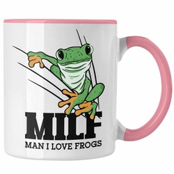 Trendation Tasse Lustige Frosch Tasse Geschenk für Froschliebhaber Lustig MILF Man I L rosa