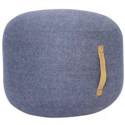 Hübsch blauer Pouf mit Ledergriff Ø50cm