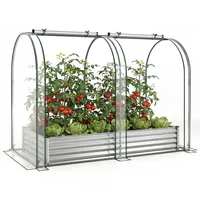 HOMASIS 3 in 1 Gewächshaus mit Hochbeet, Foliengewächshaus mit PVC-Abdeckung, Frühbeet aus Metall, Tomatenhaus Treibhaus mit 2 Fenstern, Blumenkasten für Garten Balkon (Sliber, 198x100x145cm)