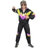 Foxxeo 80er Jahre Kostüm für Erwachsene Premium 80s Trainingsanzug Assianzug Assi - Herren Größe S-XXXXL - Fasching Karneval Anzug, Farbe schwarz gelb pink, Größe: XL