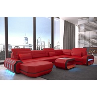 Sofa Dreams Wohnlandschaft Roma, U Form Ledersofa mit LED, wahlweise mit Bettfunktion als Schlafsofa, Designersofa rot