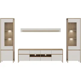 Home Affaire Wohnwand HOME AFFAIRE "Stranda, moderne Anbauwand, Komplettset im Scandi-Style", weiß (weiß skandi eiche), B:339cm H:195cm T:39cm, Holzwerkstoff, Kastenmöbel-Sets, Wohnwand, enthält zwei Vitrinen, Lowboard und Wandboard, 344 cm breit
