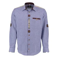 OS Trachten Trachtenhemd Ozido Langarmhemd mit Stickerei auf der Knopfleiste blau 43/44