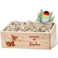 Lilleta ® Personalisierte Adventskiste - Adventskalender 2024 aus Holz mit Namen - Weihnachtskalender für Kinder & Erwachsene (Rudolf)