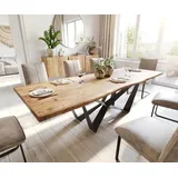 DeLife Esstisch Edge Akazie Natur Spider Flachstahl Schwarz Live-Edge - Hellbraun/Braun