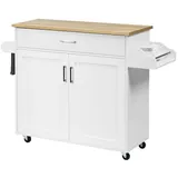 Costway Küchenwagen mit Handtuchhalter und Gewürzplatte, Kücheninsel mit Schublade und höhenverstellbarem Regal