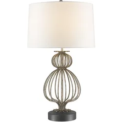 Tischlampe Lafitte mit 1 Flamme, Antik-Silber mit cremefarbenem Schirm