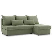 Ecksofa mit Schlaffunktion, Eckcouch mit Bettkasten VENEZIA, Cord - Olivgrün - Olive/Grün