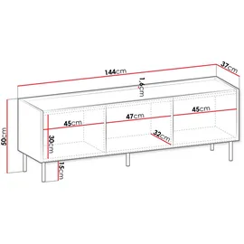 Mirjan24 Tewos TV-Lowboard 144x37x50 cm Schwarz/Holzwerkstoff
