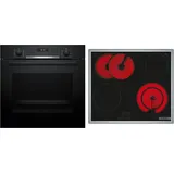 Bosch HBD631CS62 EEK: A+ Einbau-Backofen-Set mit Elektro-Kochfeld (HBG537BB3 + PKN645BA2E), 60 cm breit, 71 L, 3D-Heißluft, Eco Clean Direc, Kindersicherung, Rahmen aufliegend, schwarz