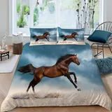 RLYXGS Pferd Kinderbettwäsche 135x200 3teilig für Jungen Mädchen Tier 3D Druck Bettbezug mit Reißverschluss Winter Warm Mikrofaser Bettwäsche Set mit 2 Kissenbezüge 80x80cm