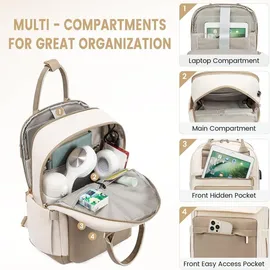 LOVEVOOK Damen Rucksack 14 Zoll Laptop Wasserdicht Khaki Beige