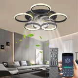 SXQYSM Deckenventilator Mit Beleuchtung, 65w Lampe Mit Ventilator, Deckenventilator Mit Fernbedienung, Leise, Dimmbar Led, Timer, 6-Gang, 65cm, FüR Wohnzimmer Schlafzimmer (schwarz)