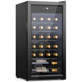 WIE Weinkühlschrank Compressor 82 Liter 28 Flaschen Getränkekühlschrank Kleiner Weinschrank Klein mit Glastür,Vollglas-Designtür mit LED Touchpanel,Anti-UV, Wine Fridge 5-18°C