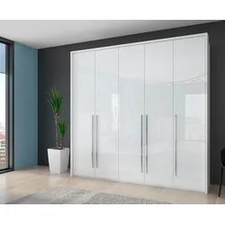 Kleiderschrank PLACES OF STYLE "Piano", weiß (weiß hochglanz), B:232cm H:226cm T:60cm, Spanplatte, Schränke, Drehtürenschrank Kleiderschrank, weiß, UV lackiert, mit Beleuchtung, hochglänzend, Soft-Close Funktion