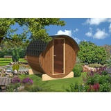 Finn Art Blockhaus Fasssauna Ove 5, Schindeln schwarz, Outdoor Gartensauna, mit Holz Ofen, Bausatz schwarz