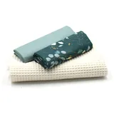 VmG-Store Waffelpique + Baumwollstoff Set farblich abgestimmt Waffel Stoff 100% Baumwollstoff Tex Standard 100 (Eukalyptus Set 54)