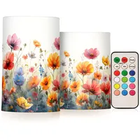Mnsruu Flackernde flammenlose Kerzen Frühling Blume Garten LED Kerzen mit Fernbedienung Timer 2er Set Batteriebetriebene Kerze Heimdekoration