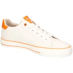Sneaker MUSTANG SHOES, Damen, Gr. 37, beige (beige, orange), Lederimitat, geblümt, modisch, Schuhe, Freizeitschuh, Halbschuh, Schnürschuh mit modischem Design