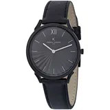 Pierre Cardin Damen Armband-Uhr schlichtes Ziffernblatt analoge Quarz-Uhr mit Leder-Armband 3ATM 40mm CPI.2006 Schwarz - One-Size