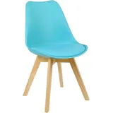 Woltu Esszimmerstuhl mit Massivholz Beine, Skandinavische Küchenstühle, Wohnzimmerstuhl, Retro Design, Sitzfläche aus Kunstleder, Polsterstuhl Lehnstuhl, Blau BH29bl-1