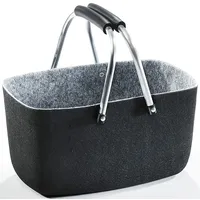 Filzkorb Einkaufskorb - aussen schwarz - innen grau - mit klappbaren Aluhenkeln