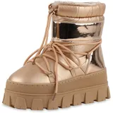 VAN HILL Damen Winter Boots Keilabsatz Metallic Bequem Schuhe 217516 Rose Gold 39 - 39 EU